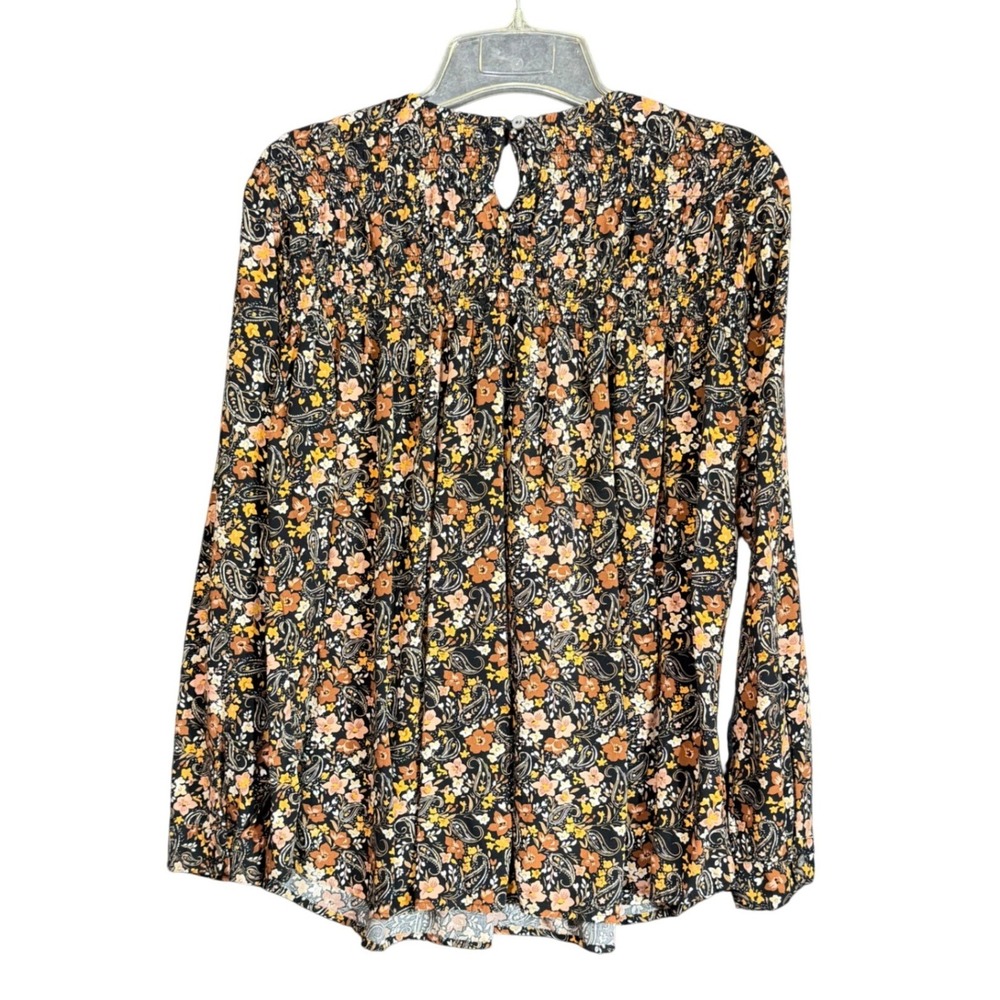 J Jill Womens Size Small Blouse Floral Paisley Smocked Viscose Rayon Boho Earthy - Picture 3 of 12